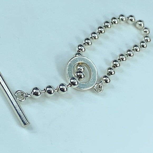 Gucci Sterling Silver Beaded Chain Circle Toggle clasp bracelet 7 3/4" 16g JR552 - Picture 6 of 10